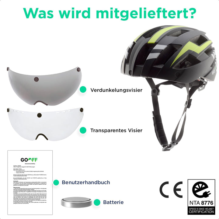 GOOFF Blitz Fahrradhelm – Leichter Fahrradhelm für Damen und Herren mit 2 magnetische Visieren und L