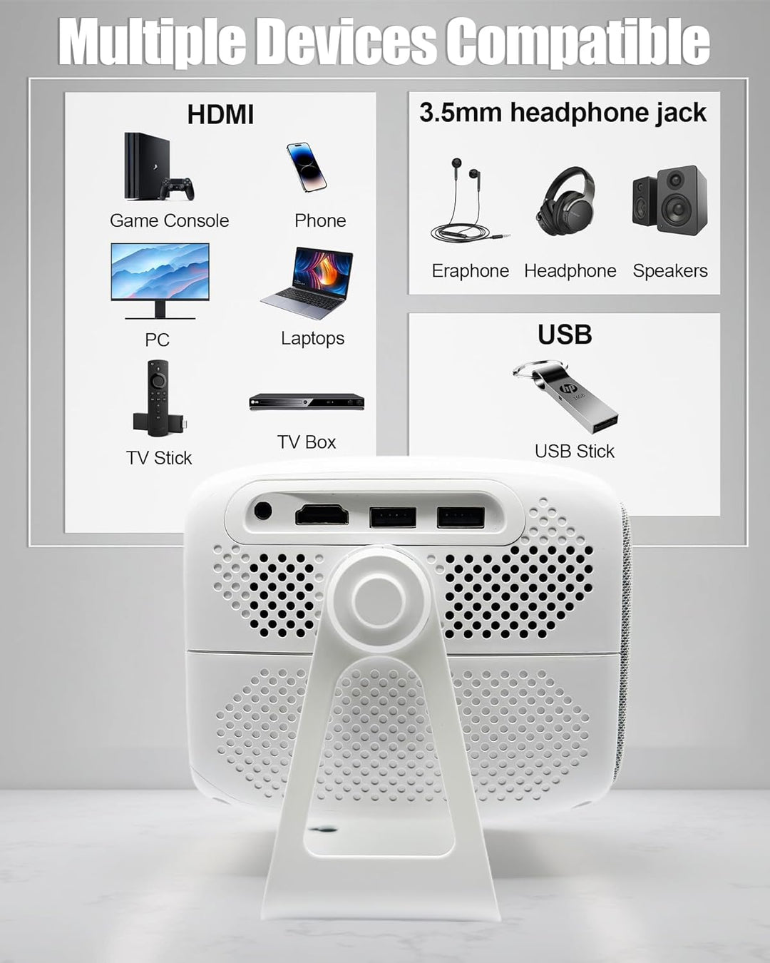 【Offiziell Lizenziertes Netflix & Autofokus】 Mini-Projektor mit WLAN und Bluetooth, 270°-Drehung, ge