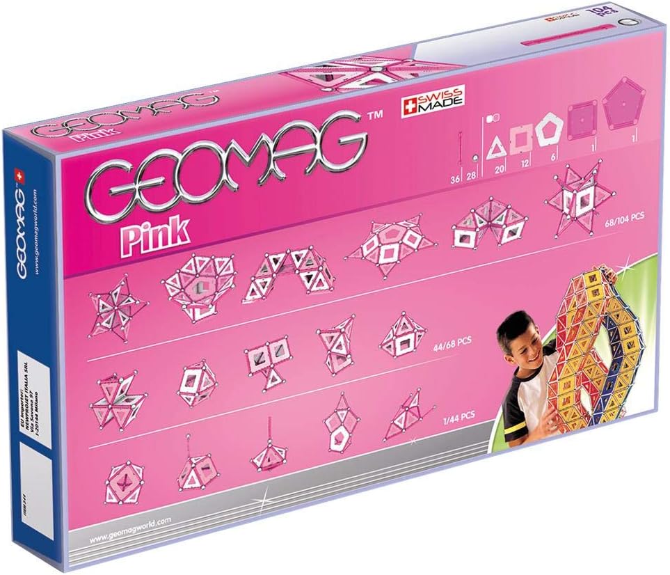 GEOMAG - CLASSIC ROSA - 104 Teile - Magnetische Konstruktion für Kinder ab 3 Jahren - Magnetische Sp