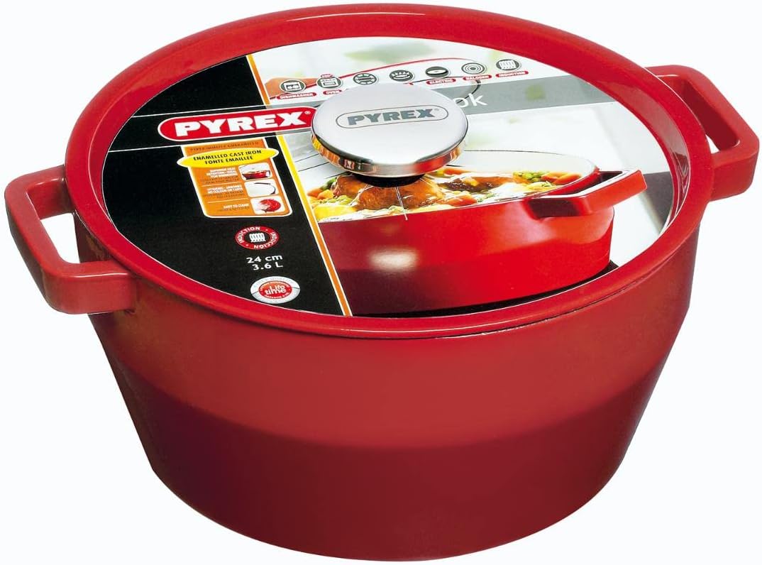 Pyrex Bratentopf, Gusseisen, Rot 24 centimeters Rot, 24 centimeters Rot