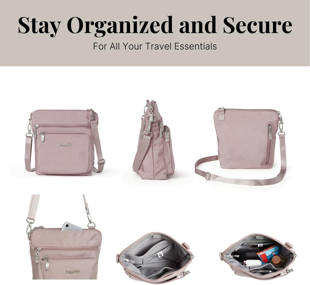 Baggallini Damen Moderne Umhängetasche mit Taschen Blush Shimmer, Blush Shimmer