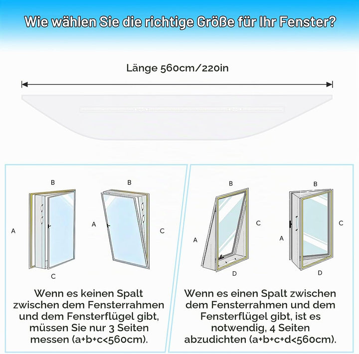 LYUNIT 560CM Fensterabdichtung für Mobile Klimageräte, Klimaanlagen,Wäschetrockner, Ablufttrockner,