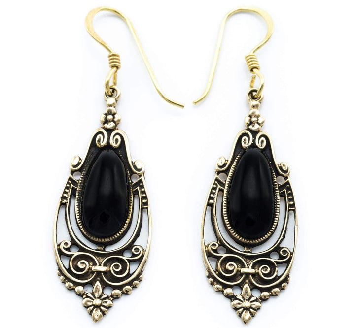 WINDALF Mittelalter-Ohrhänger TALINA h: 5 cm Onyx Edle Bronze
