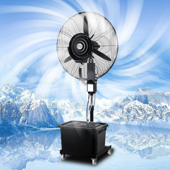 Ventilator für innen und aussen mit Sprühsystem, Schwarz tragbarer Sprühtank, 20 m~50m, Stand- &amp; Tis
