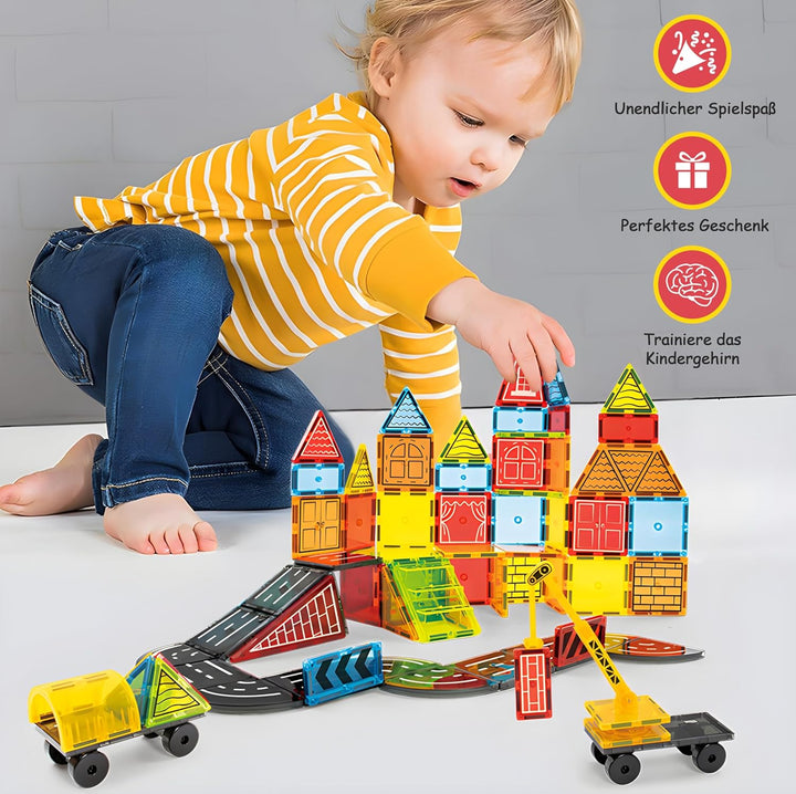 Olvy Magnetische Bausteine Montessori Spielzeug - 42 Magnetic Tiles Kinder - Magnetisches Konstrukti