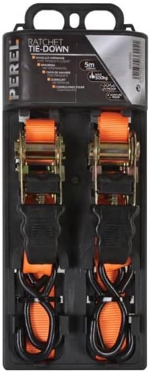 Toolland Spanngurt mit Ratsche, 2er Pack, zweiteilig, 4 S-Haken, Gummigriff, UV-beständig, wasserabw