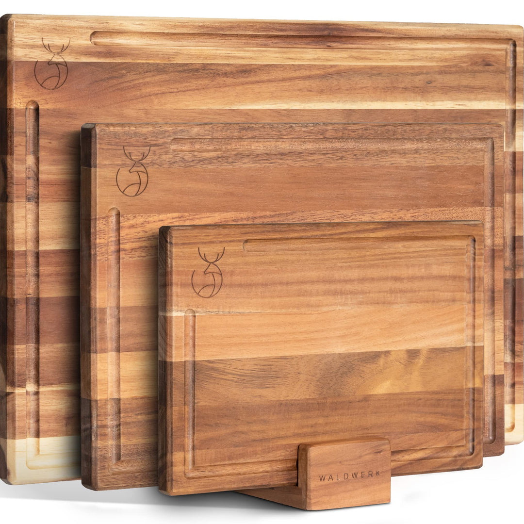 WALDWERK Schneidebrett 3er Set (40x30 / 33x24 / 26x18cm) aus massiver Akazie - Schneidebretter mit B