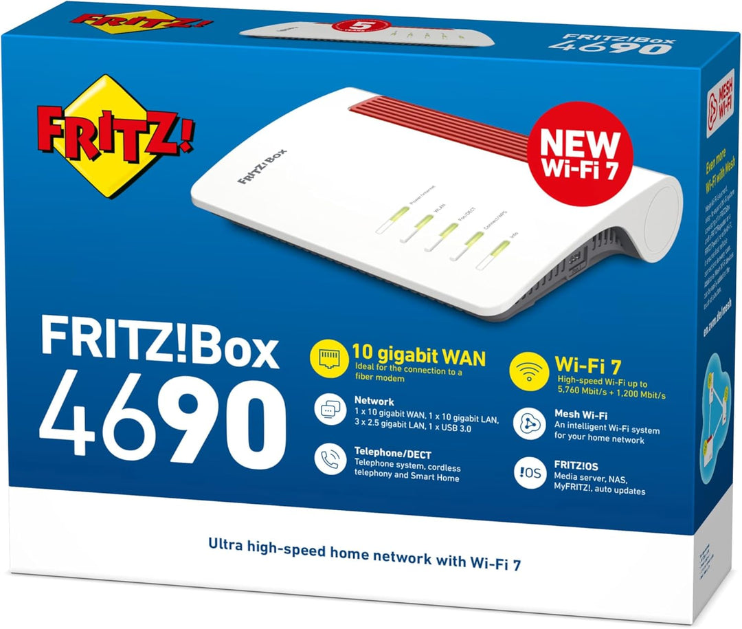 Fritz!Box 4690 Edition International, Wi-Fi 7 Mesh Router für DSL oder Fibre, bis zu 6960 Mbit/s Ges