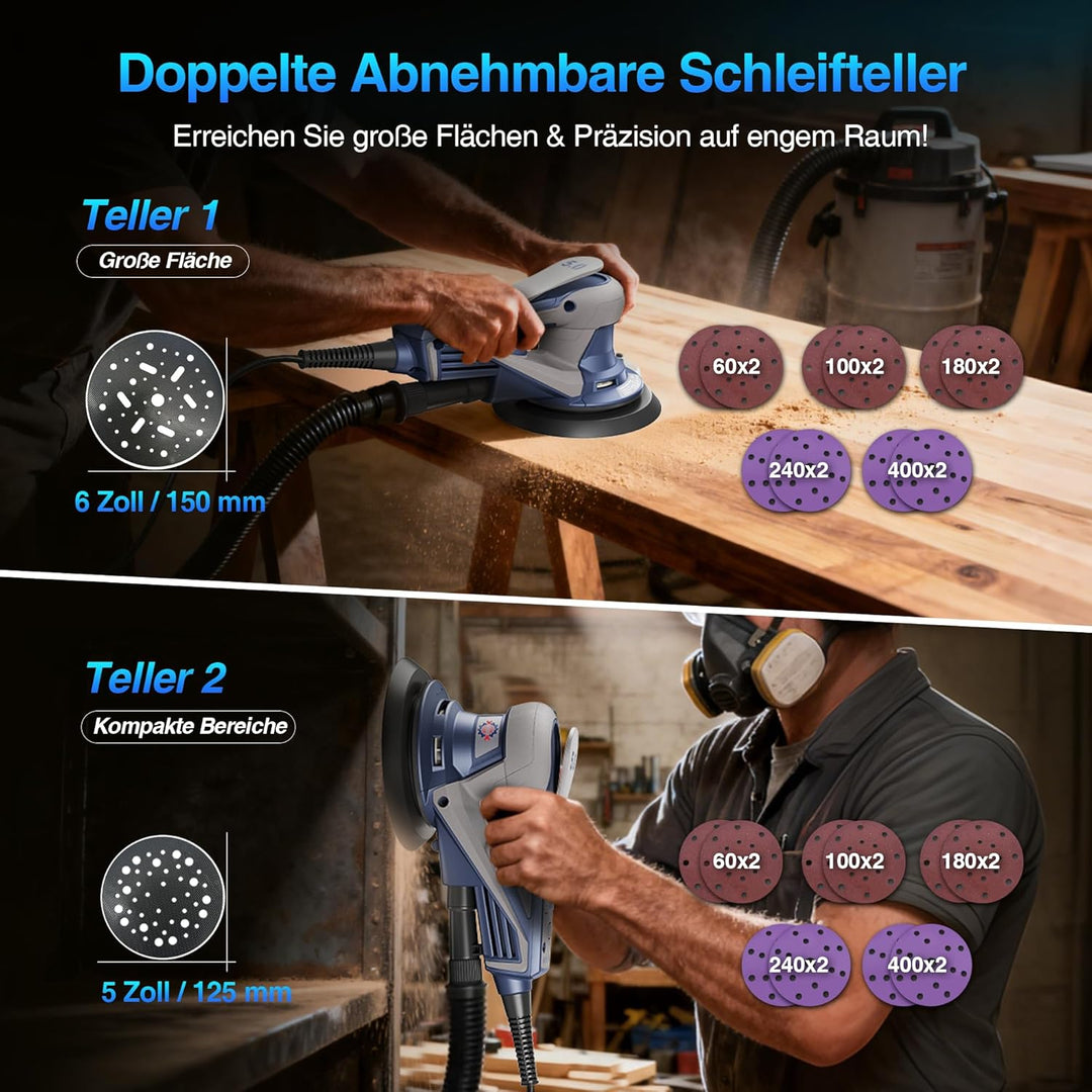 Bürstenloser Exzenterschleifer mit 150/125 mm Schleifteller, 5,0 mm 350 W Exenterschleifmaschine mit