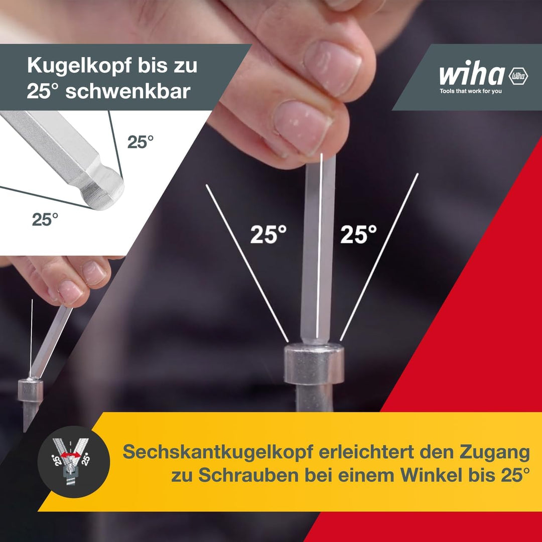 Wiha Stiftschlüssel Set mit ProStar Halter (07185) 10tlg. I Innensechskant Satz mit Kugelkopf I Inne