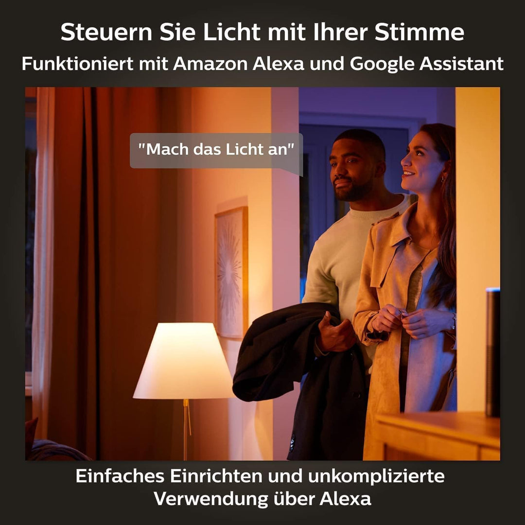 Philips Hue White & Color Ambiance E27 LED Leuchten 4-er Pack, dimmbare LED Lampen für das Hue Licht