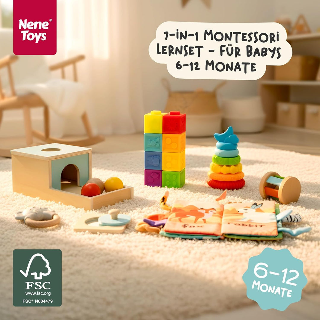 Nene Toys Montessori Baby Spielzeug ab 6 Monate – Holz Lernspielzeug für Babys – Objektpermanenz Box