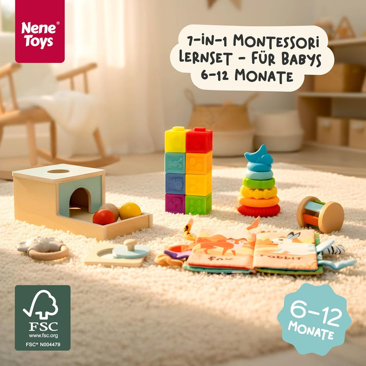Nene Toys Montessori Baby Spielzeug ab 6 Monate – Holz Lernspielzeug für Babys – Objektpermanenz Box