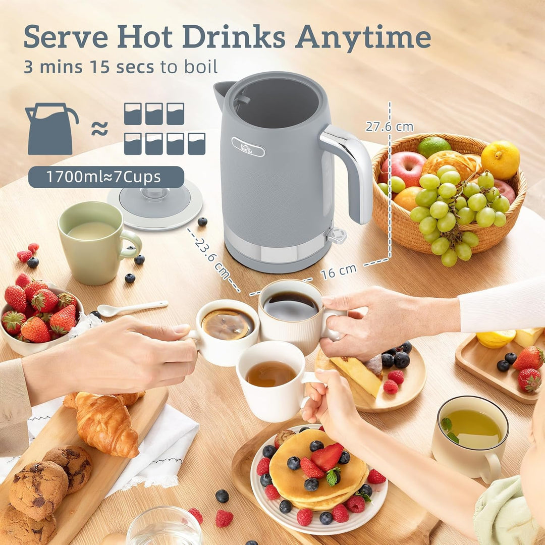 HOMCOM Wasserkocher Toaster Set 1,7L 2200W Schnell Wasserkocher mit Thermostat, Kalkfilter, 4 Scheib