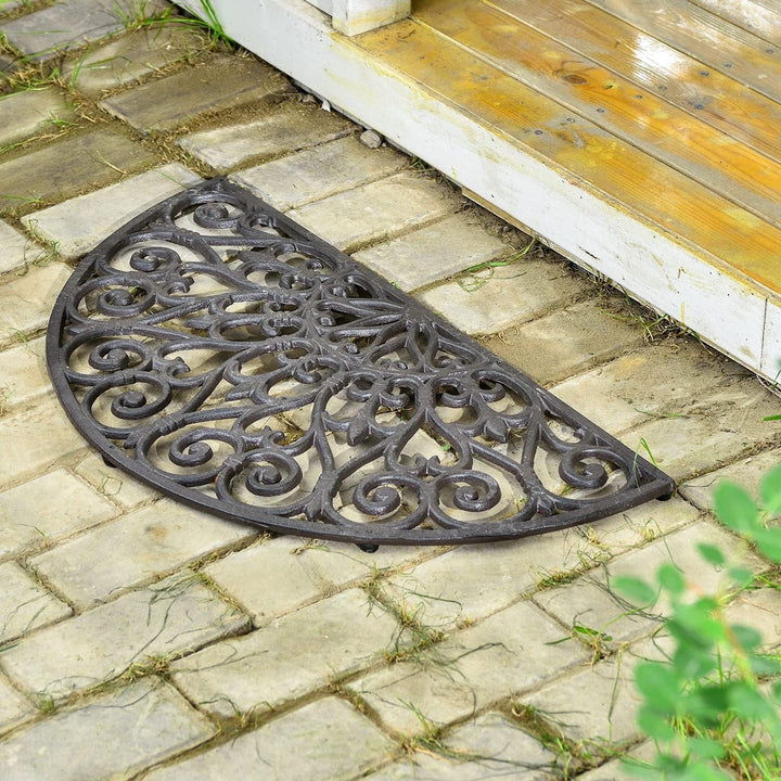 Sungmor Robuste Fussmatte aus Gusseisen – Vintage & schönes Ranken-Design & 71 cm grosse halbrunde V