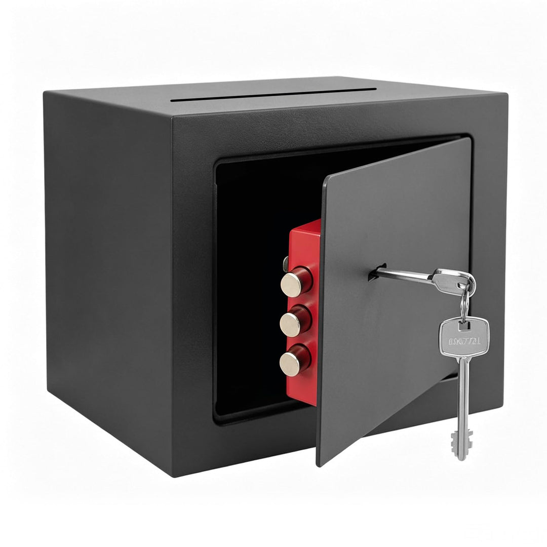 Safe Tresor mit Schlüssel, Möbeltresor, Doppelbart-Sicherheitsschloss, 6,6 L Safe Tresor mit Stahlko