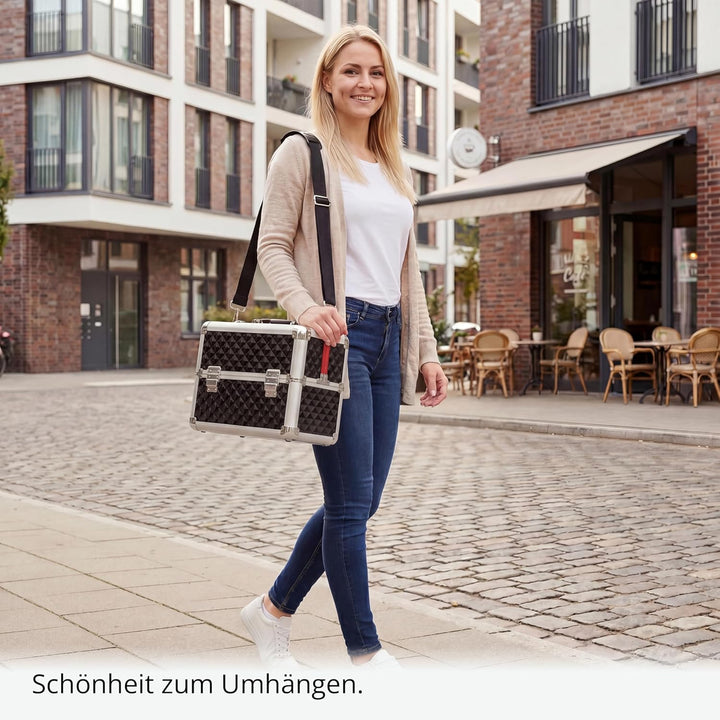 N&BF Kleiner Profi Kosmetikkoffer in Lila | Robust Dank ABS Kunststoff & hochwertigen Alu | Abschlie
