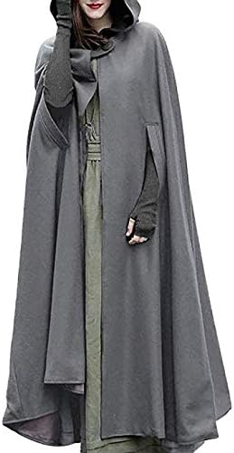JLTPH Damen Herbst Winter Maxi Lose Umhang mit Kapuze Mantel Poncho Kap Strickpulli Longstrickjacke