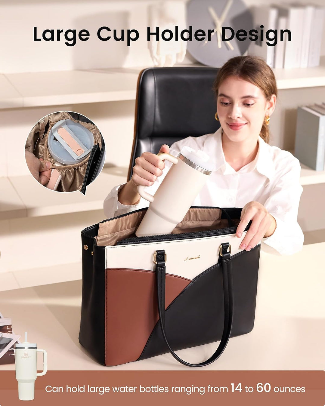 LOVEVOOK Laptoptasche Damen, Handtasche Gross Arbeitstasche Aktentasche | Wasserdicht PU Leder, Eleg
