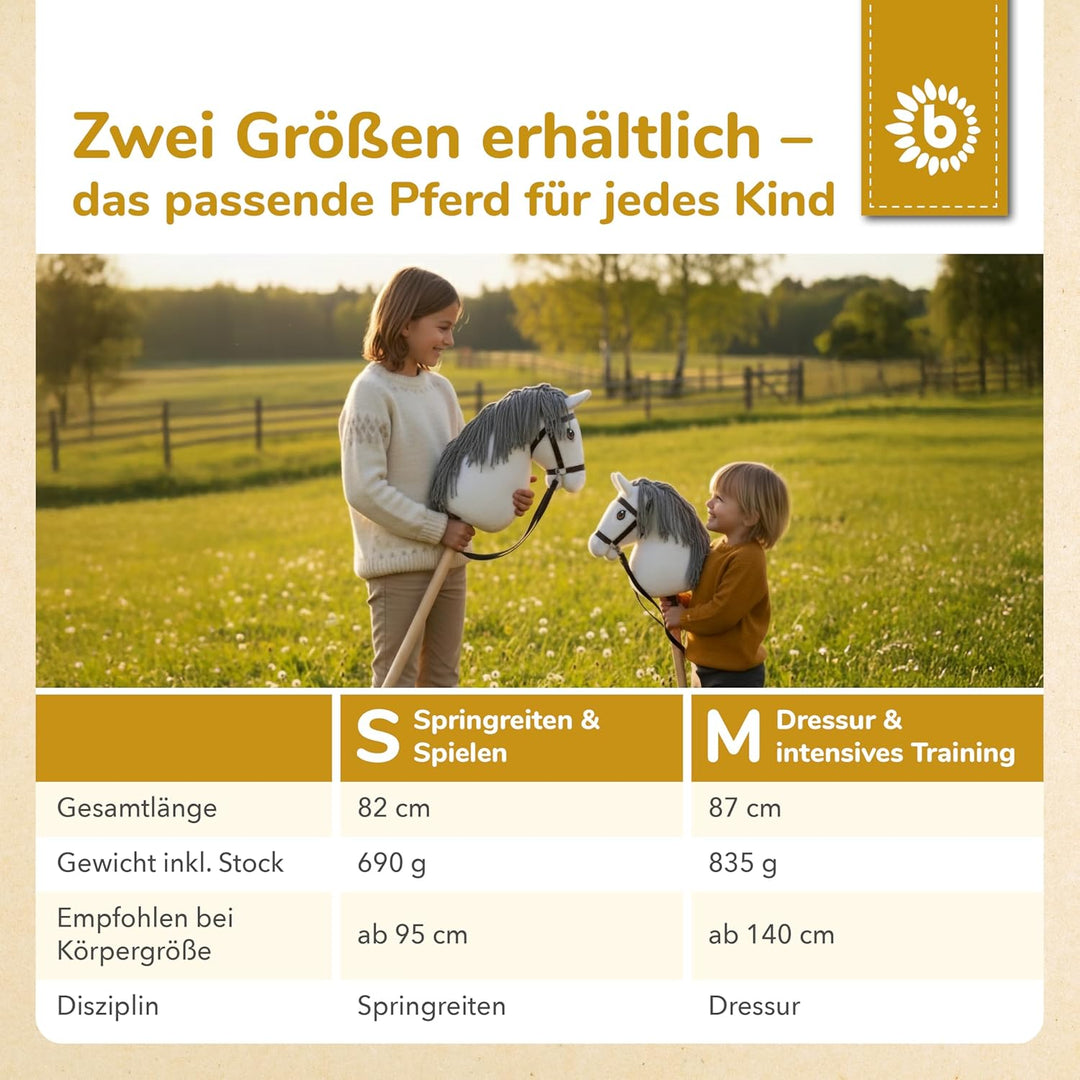 Bieco personalisiertes Hobby Horse Steckenpferd Schimmel - Grösse M, mit Trense | Abnehmbarer Stock