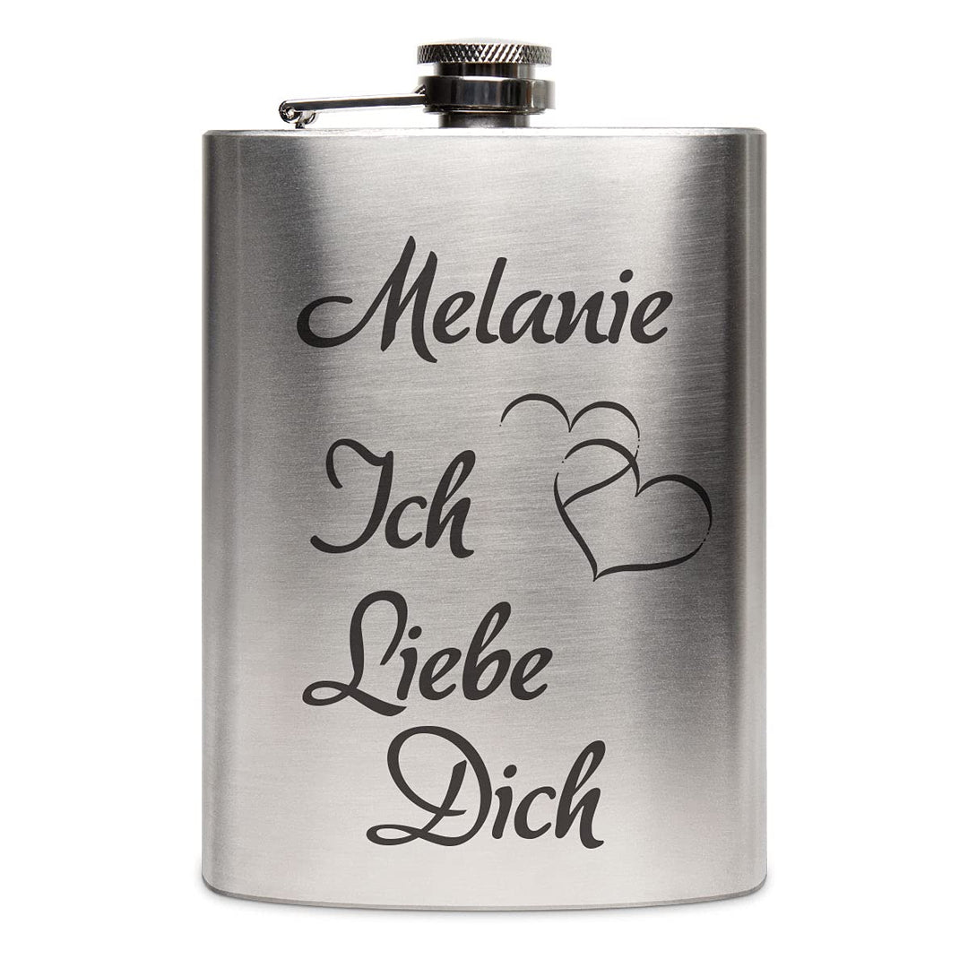 Edelstahl Flachmann 237 ml silber inkl. individuelle Gravur in Schwarz von Paule Black - personalisi