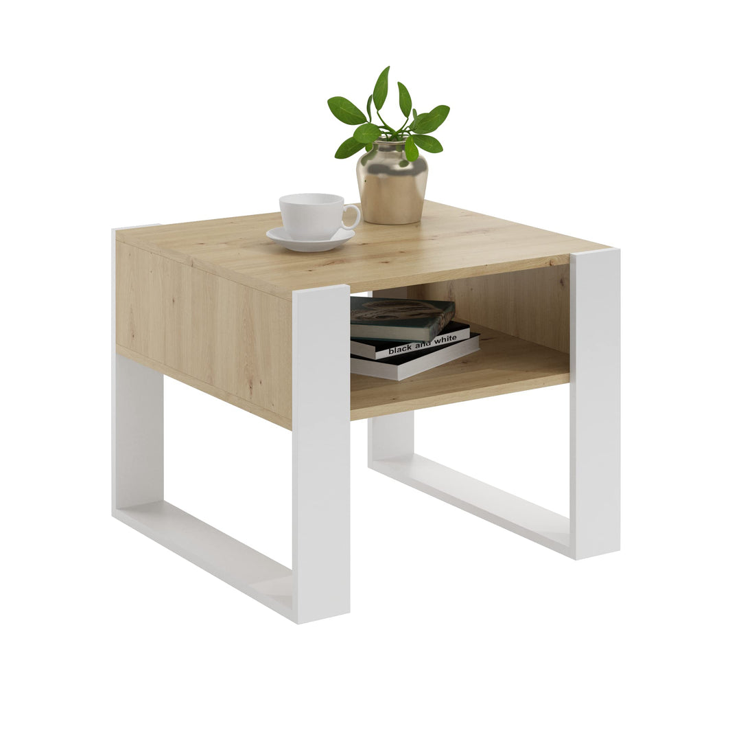 MATKAM Couchtisch KAJA H50 x B60 x T63,6 cm, offene Ablage unter der Tischplatte, Kufenbeine, Wohnzi
