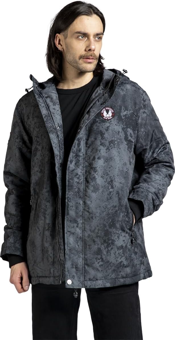 Rock Rebel by EMP Herren schwarze Winterjacke mit Prints und Patch S Schwarz, S Schwarz