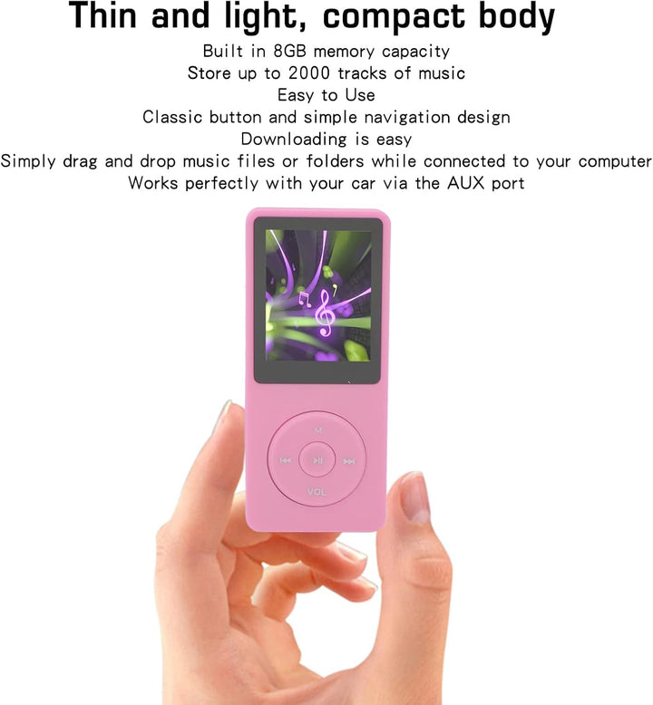 MP3-Player mit UKW-Radio und Sprachaufzeichnung, 8 GB MP4-Player, Unterstützt Bis zu 64 GB, 30 Stund