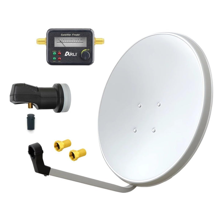 ARLI 60cm HD Sat Anlage Single LNB + Satfinder + 2 F-Stecker Digital 1 Teilnehmer Antenne lichtgrau/
