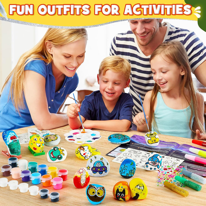 UPDOKIT Steine Bemalen Set Kinder, Bastelset Kinder ab 6 7 8 9 10 Jahre mit Leuchtfarbe &amp; Aufklebern