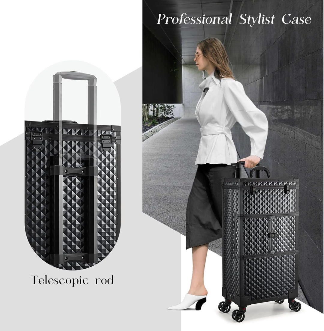 Friseurkoffer Kosmetik Trolley mit 3 Schubladen Make up Koffer Schminkkoffer Friseur Box mit Haartro