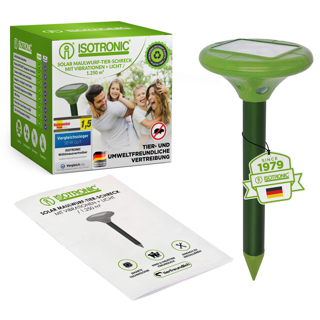 ISOTRONIC Solar LED Maulwurfabwehr Vibrasonic mit Vibrationsmotor 3er Set solarbetrieben Wühlmausfre