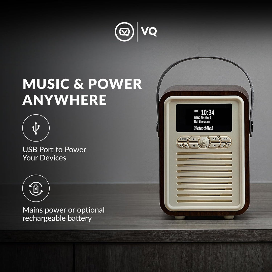 VQ Retro Mini Tragbares Radio mit Bluetooth-Lautsprecherein, DAB-Radio mit UKW und 60 Voreinstellung