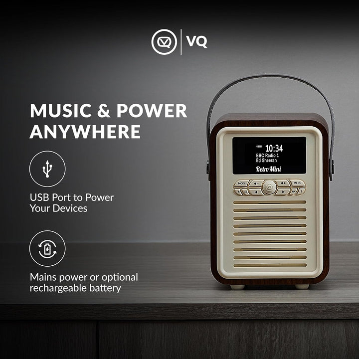 VQ Retro Mini Tragbares Radio mit Bluetooth-Lautsprecherein, DAB-Radio mit UKW und 60 Voreinstellung