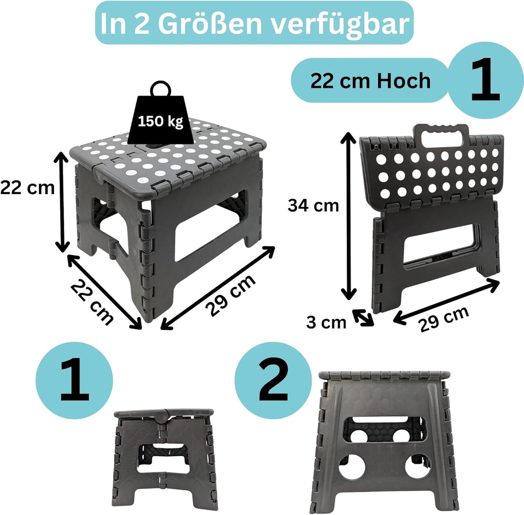 Hocker Tritthocker faltbar für Erwachsene und Kinder bis 150 kg Klapphocker aus Kunststoff rutschfes