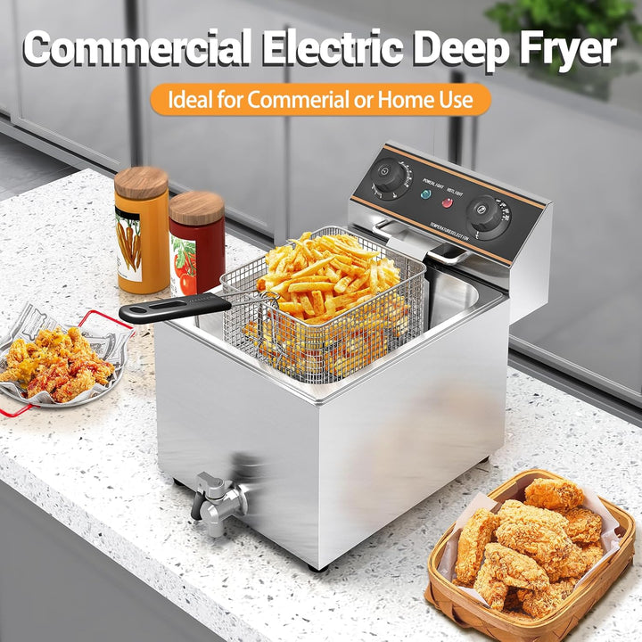 Elektrische Gastro Fritteuse Friteuse Edelstahl, 6L Behälter, Professionelle Elektro Fritteuse Gastr