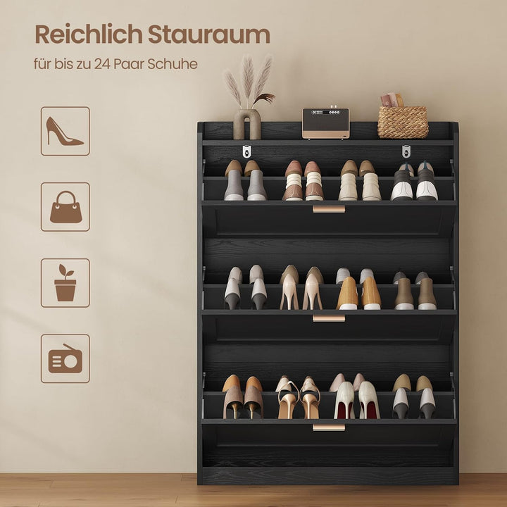 Schuhschrank mit 3 Klappen, Schuhkipper Schmal, Trennwand Verstellbar, für 16-24 Paar Schuhe, Flur,