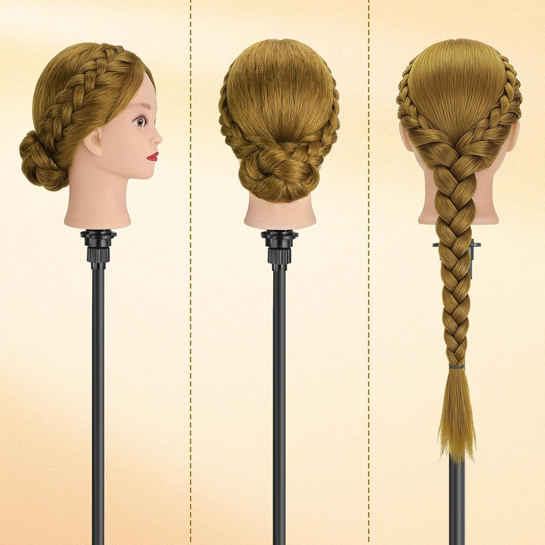 Übungskopf, TwoWin 80% Echthaar Friseurkosmetik Mannequin Kopf mit Klammerständer und Geschenken - G