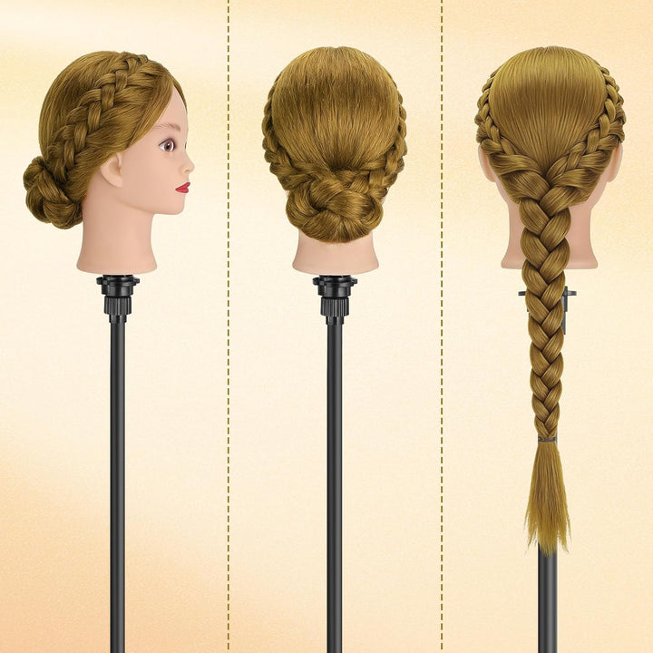 Übungskopf, TwoWin 80% Echthaar Friseurkosmetik Mannequin Kopf mit Klammerständer und Geschenken - G