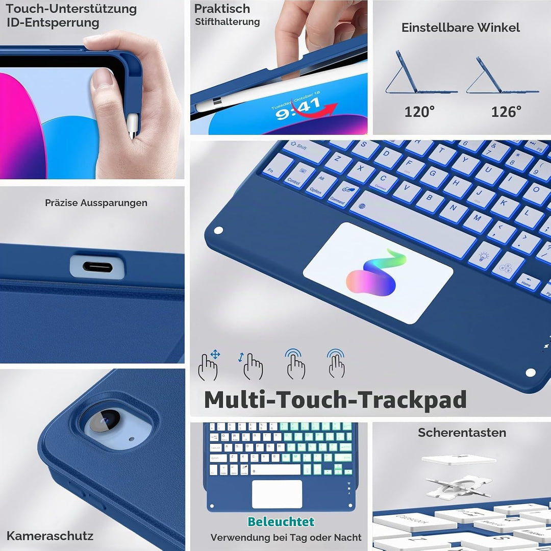 MoKo Touchpad Hülle mit Tastatur für iPad (A16) 11/10 Generation (11/10.9 Zoll) 2025/2022 mit Stifth