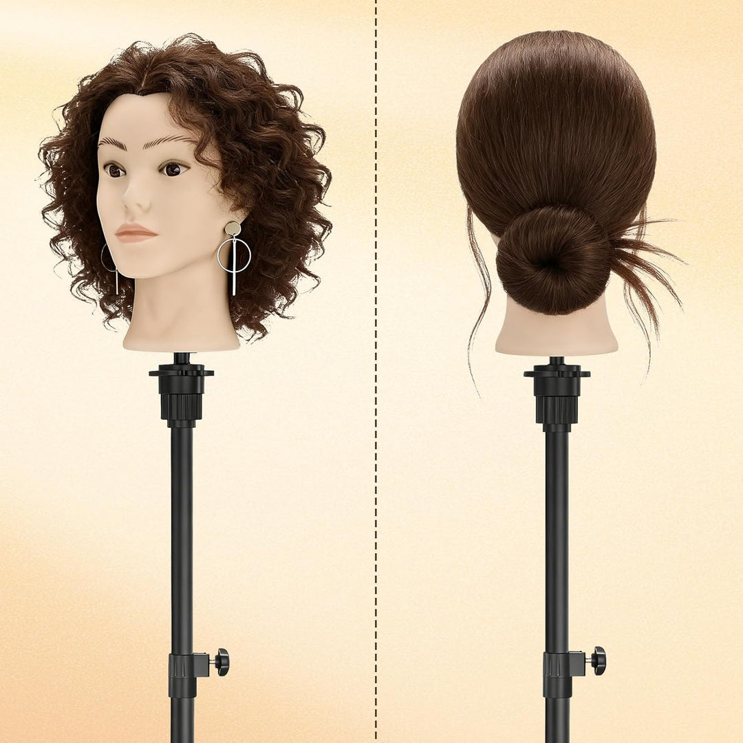TwoWin Friseurkopf Echthaar mit Ohrlöchern, 60 cm (24 Zoll) 80% Haaren Mannequin Frisierkopf, Traini