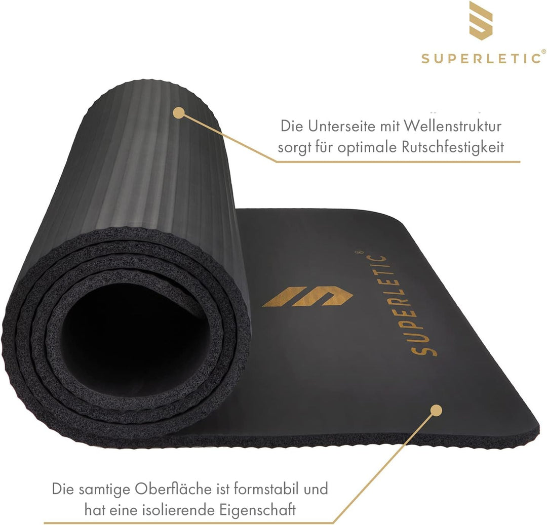 SUPERLETIC Yogamatte &amp; Gymnastikmatte - 0.8/1.0/1.5 cm Dicke,Sportmatte Rutschfest mit Tragegurt, Ha