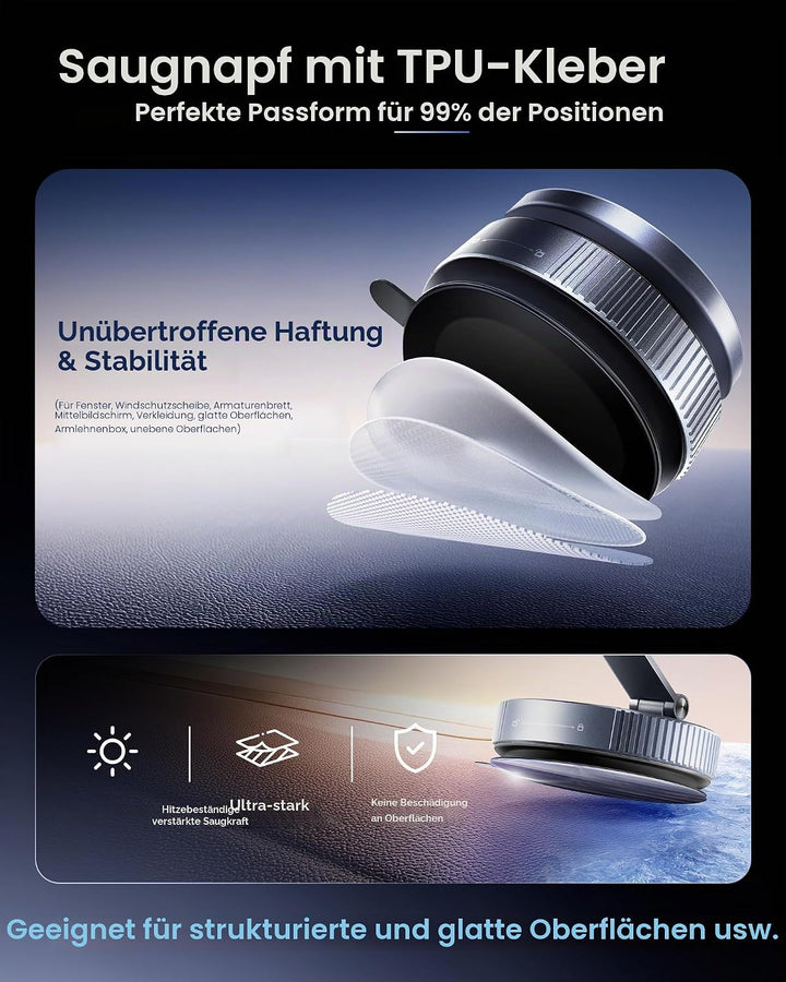 2026 Upgraded Vakuum Handyhalterung mit Ladefunktion - für Magsafe KFZ Handyhalterung Auto, 360° Dre