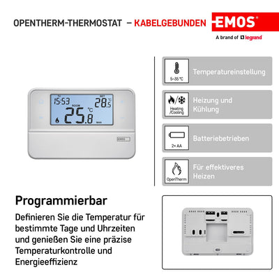 Emos Digitaler Raumthermostat mit OpenTherm-Unterstützung - Programmierbarer, verkabelter, oberfläch