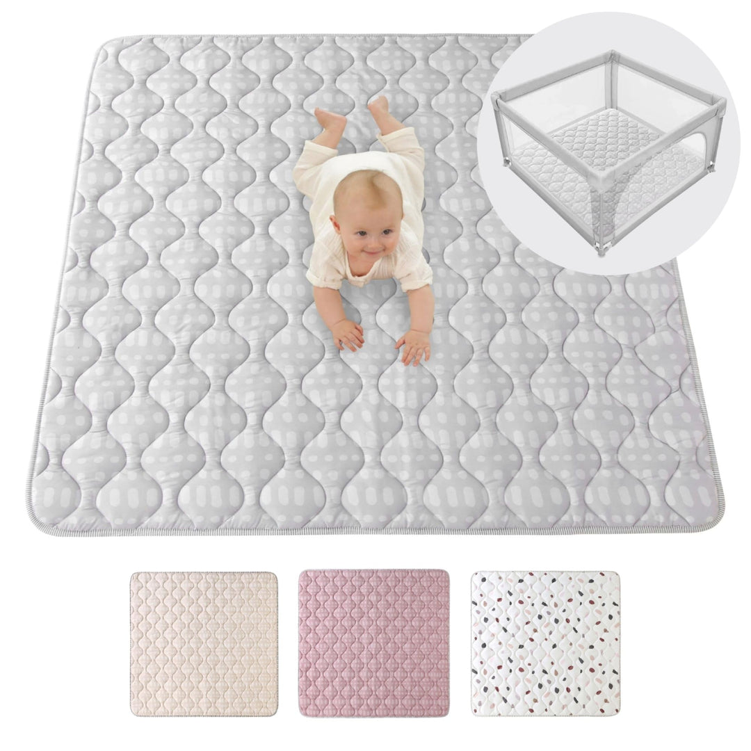 Gesteppte Krabbeldecke Baby 127cm, Hygge grau – extra Dicke 1,5cm weiche Baby Krabbelmatte – Baby Sp