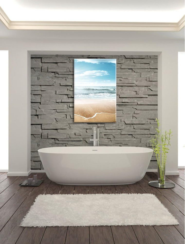 Pixxprint Sonnenschein Beach Strand Blauer Himmel, Format: 100x70 auf Leinwand, riesige Bilder ferti