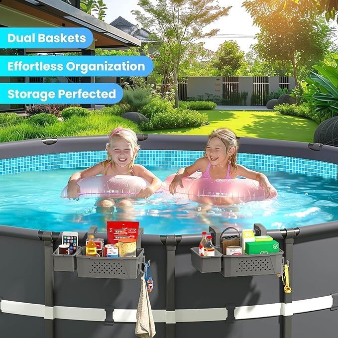 Pool Aufbewahrungskorb aus Recyceltem Kunststoff – Multifunktionales Pool Zubehör mit Getränkehalter