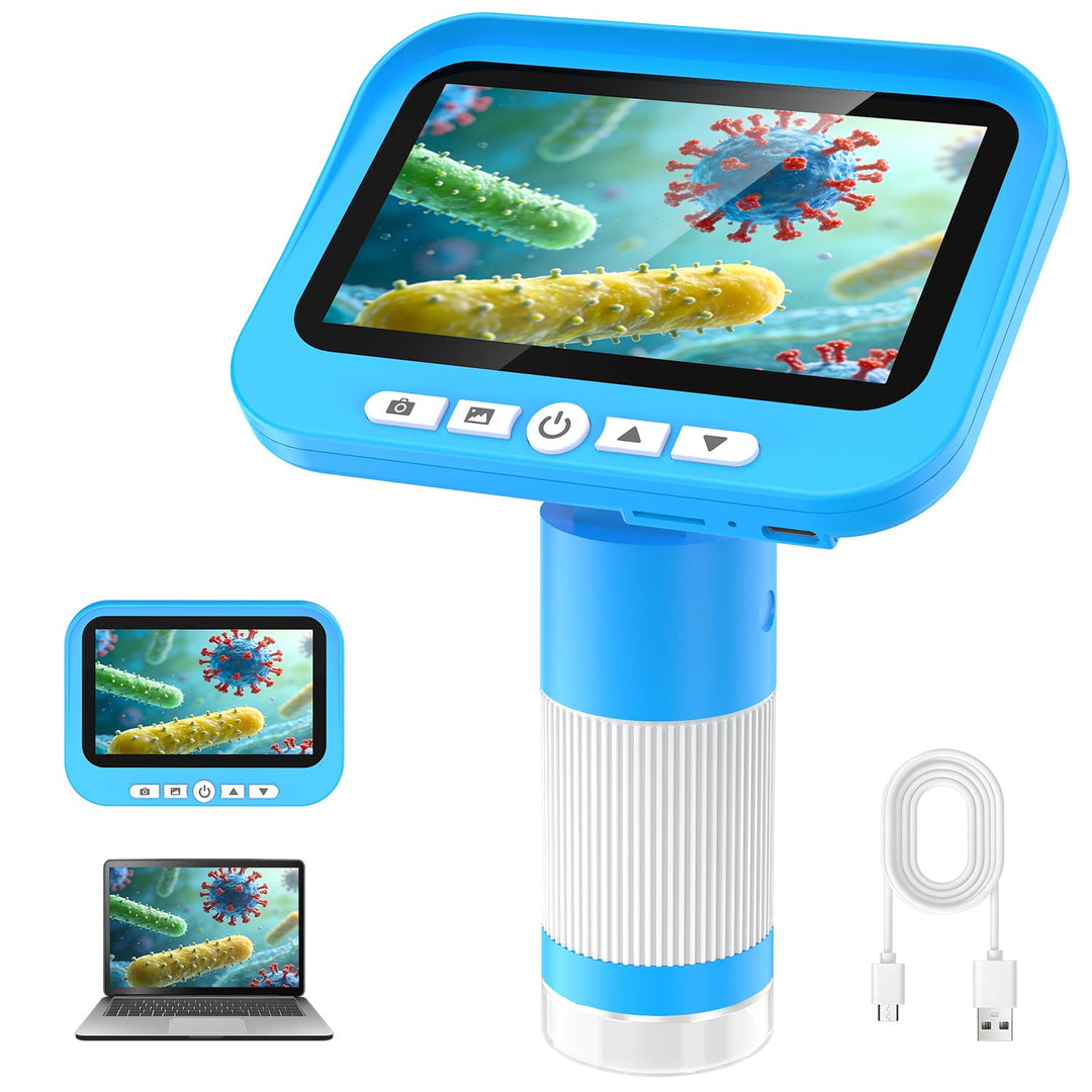 FINIBO Digitales Mikroskop für Kinder 1000X, 4,3″ grosser Bildschirm, Kindermikroskop zum Lernen & F