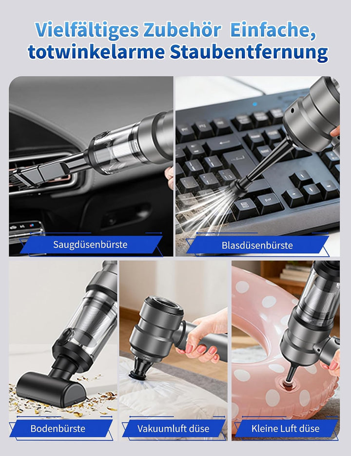 Autostaubsauger 4-in-1 Handstaubsauger Akku Kabellos, 16000Pa Bürstenloser Motor, 43Min Ultra-Lange