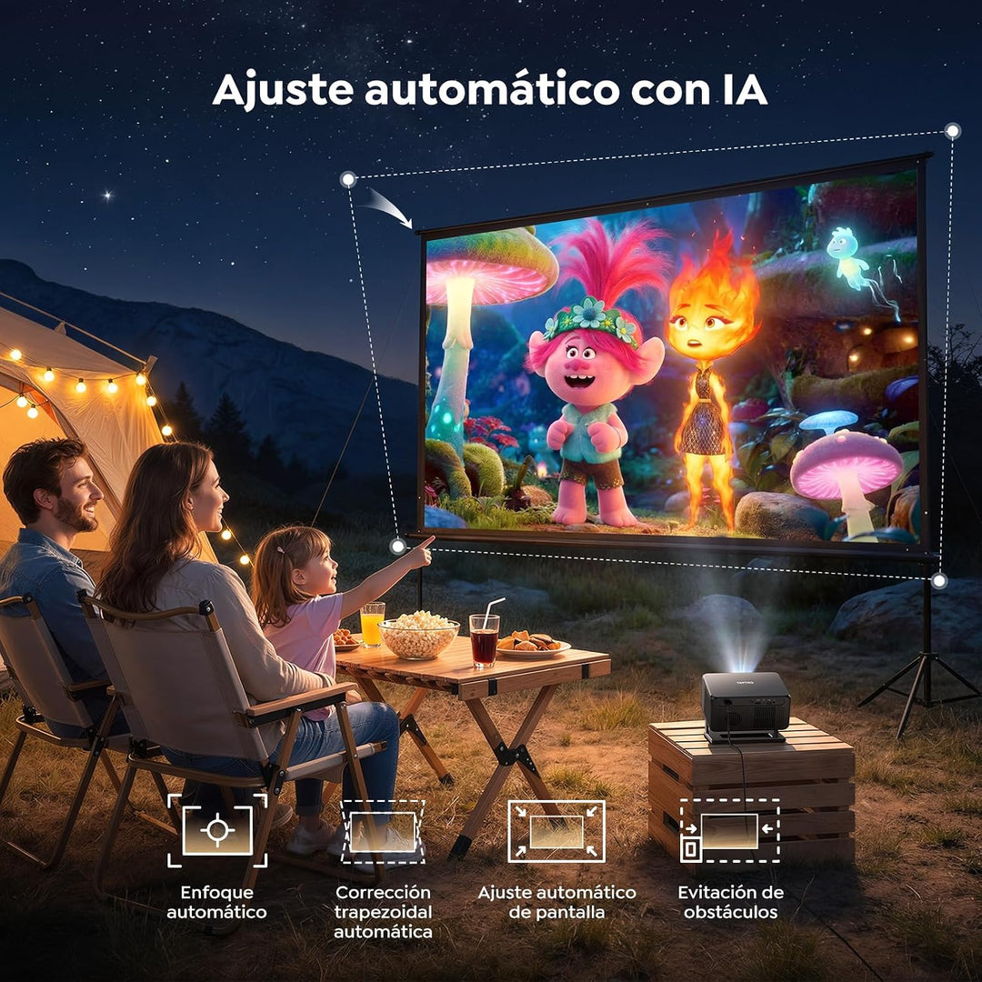 Beamer 4K Unterstützt, Smart Beamer Heimkino 1080P FHD, Autofokus &amp; Trapezkorrektur, WiFi Bluetooth